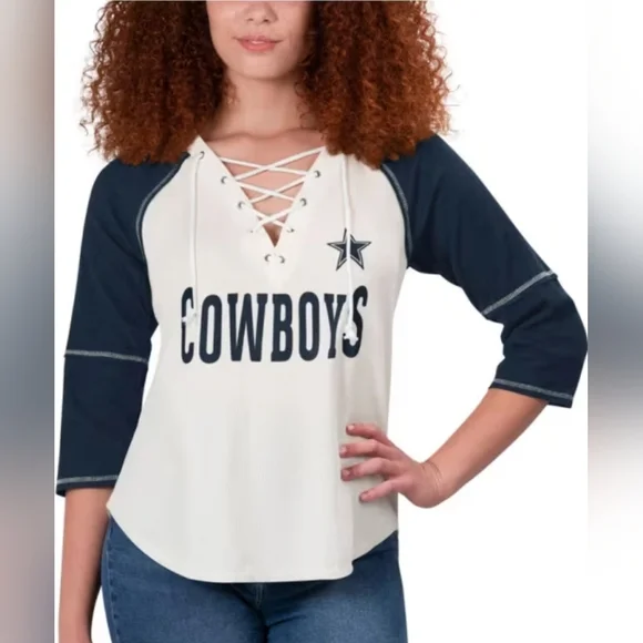 NWT Dallas Cowboys Womens Oatmeal Rebel LS Tee - Picture 1 of 2